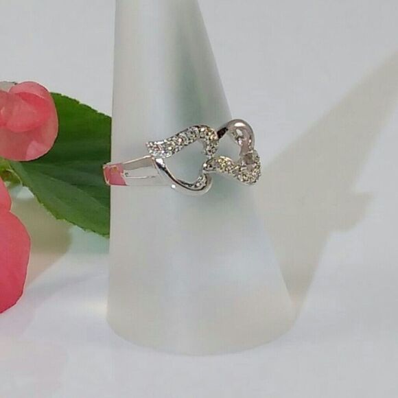 Double Hearts Ring & Diamond Accents Size 7.75 - Picture 4 of 4